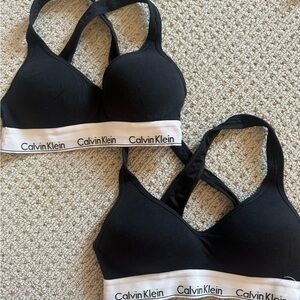 2 Calvin Klein Black Racerback Bras with Logo Band